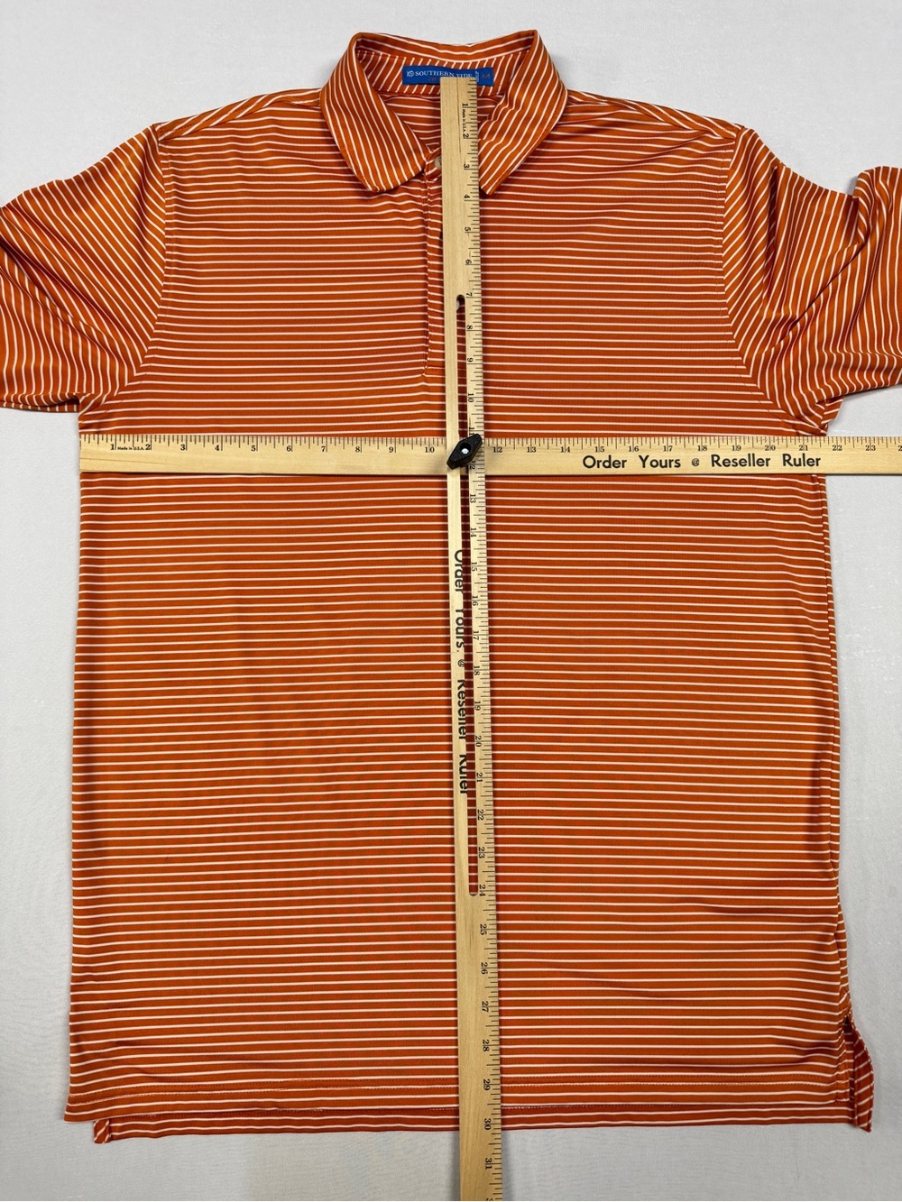 Men’s Medium Southern Tide Orange/White Stripe Performance Polo Short Sleeve - Picture 4 of 6